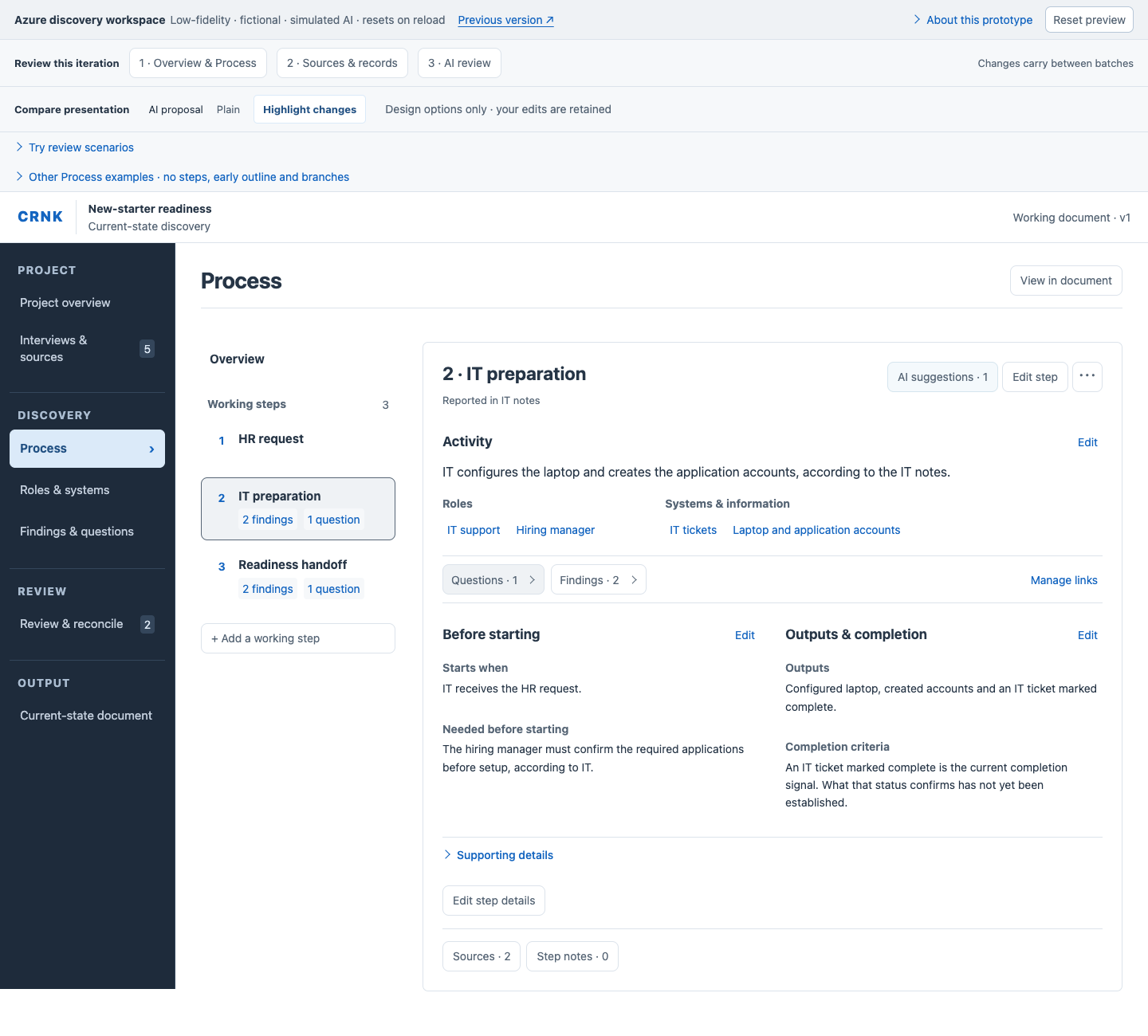 September prototype: individual process step and structured fields